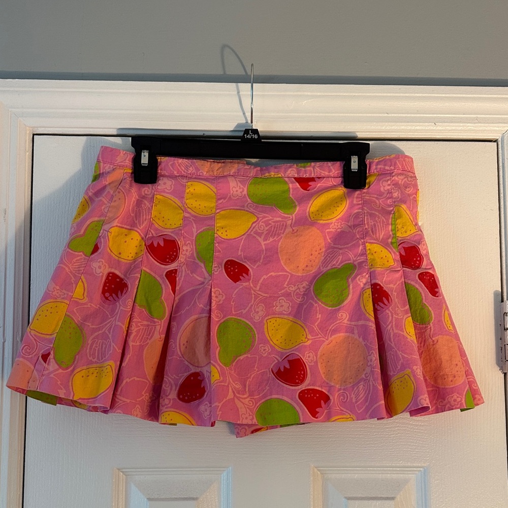 Lilly Pulitzer Pink Fruit-Pattern Pleated Mini Skirt